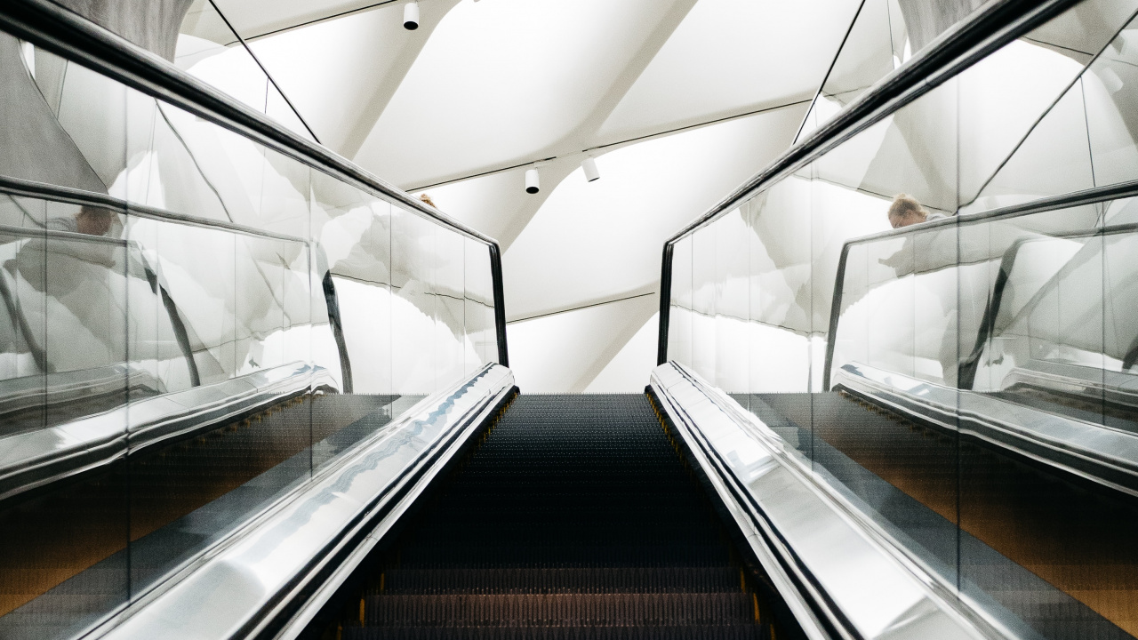 Обои эскалатор, поручень, архитектура, транспорт, линия в разрешении 1280x720