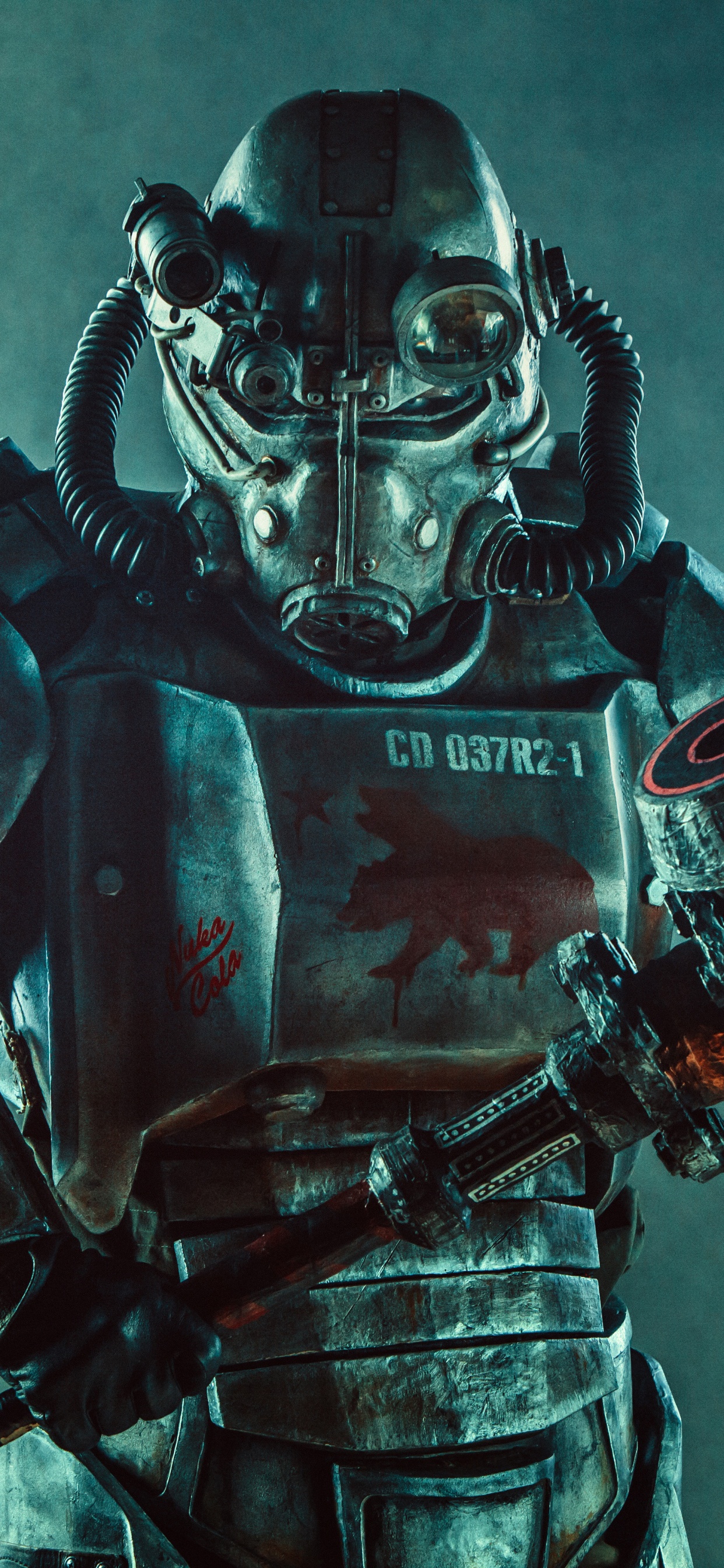 Обои фигурка, компьютерная игра, броня, солдат, суперсолдат в разрешении 1242x2688