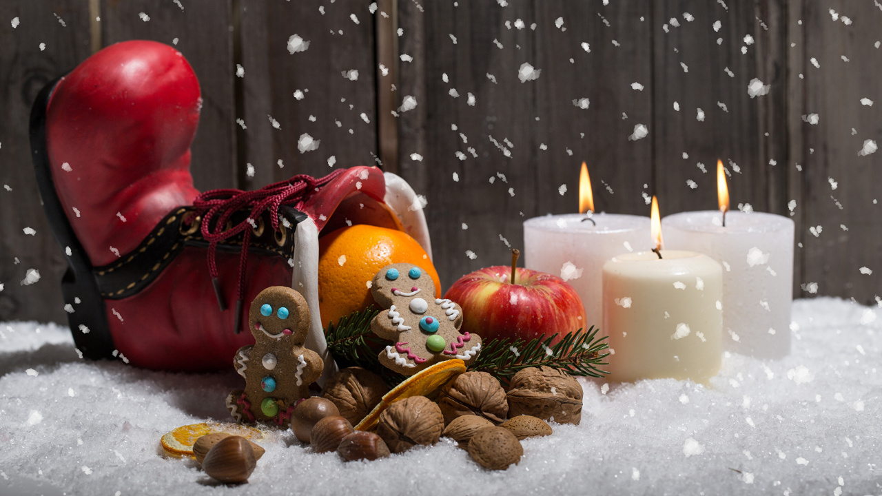 Обои Рождественский день, свеча, Новый год, рождественский орнамент, Рождество в разрешении 1280x720