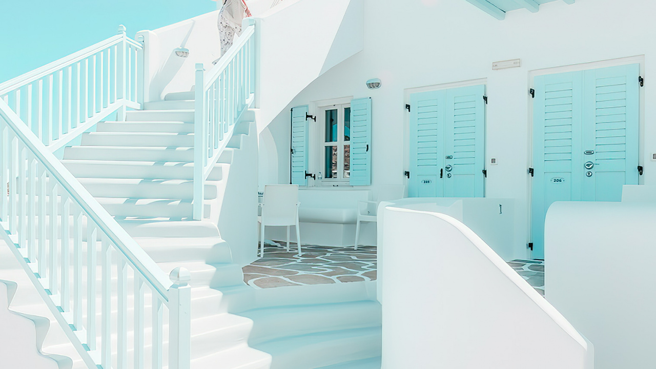 Обои архитектура, лазурный, здание, тень, городской дизайн в разрешении 1280x720