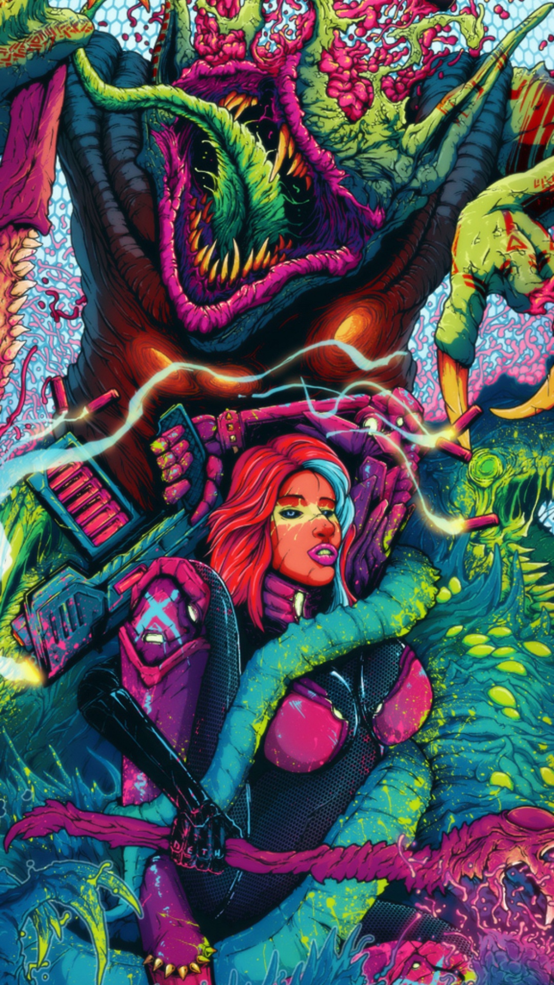 Обои арт, дизайн, художественная краска, зеленый, пурпур в разрешении 1080x1920