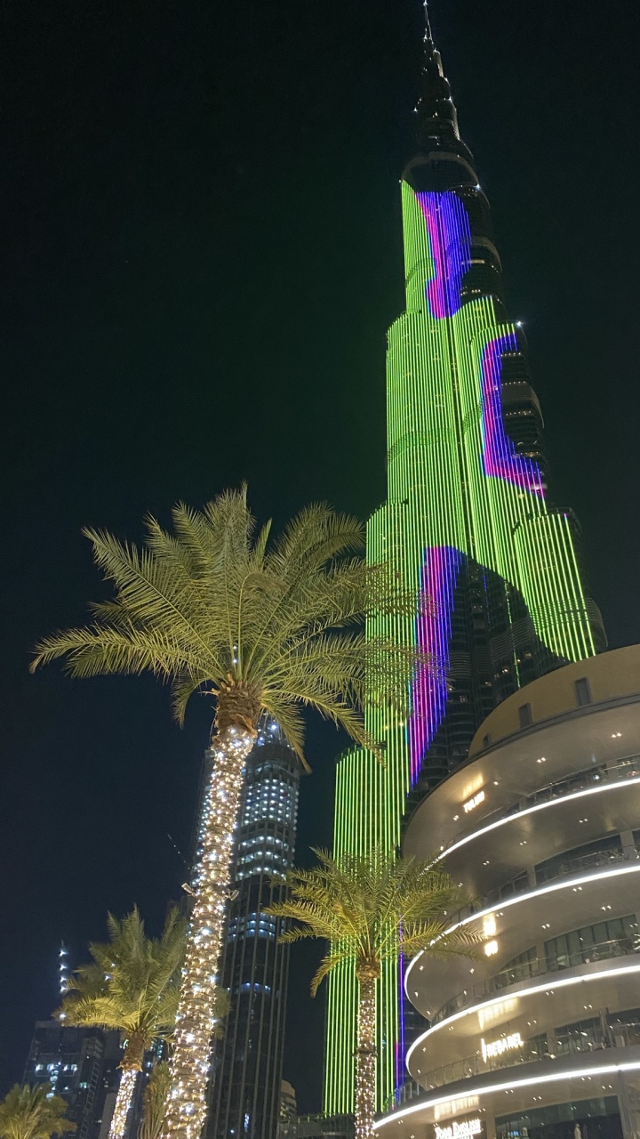Обои вышка, пальмовые рощи, мажорель синий, фасад, ночь в разрешении 720x1280