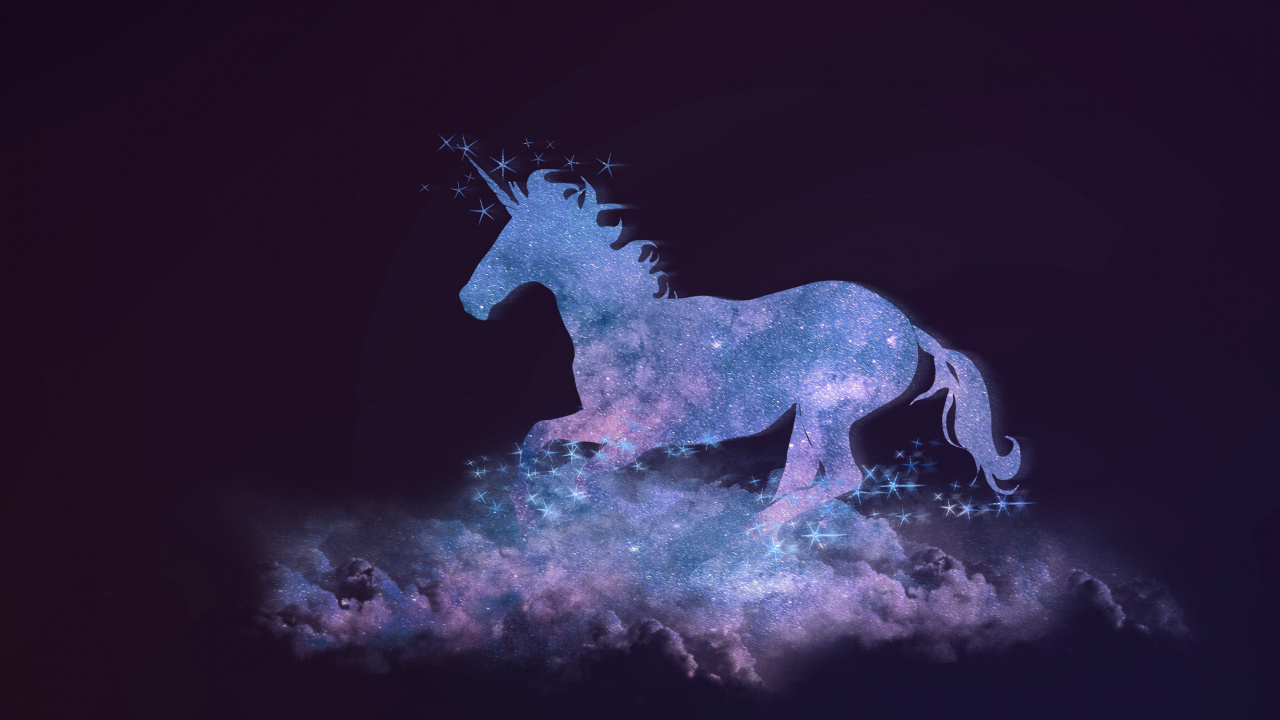 Обои единорог, пурпур, мифическое существо, конь, грива в разрешении 1280x720