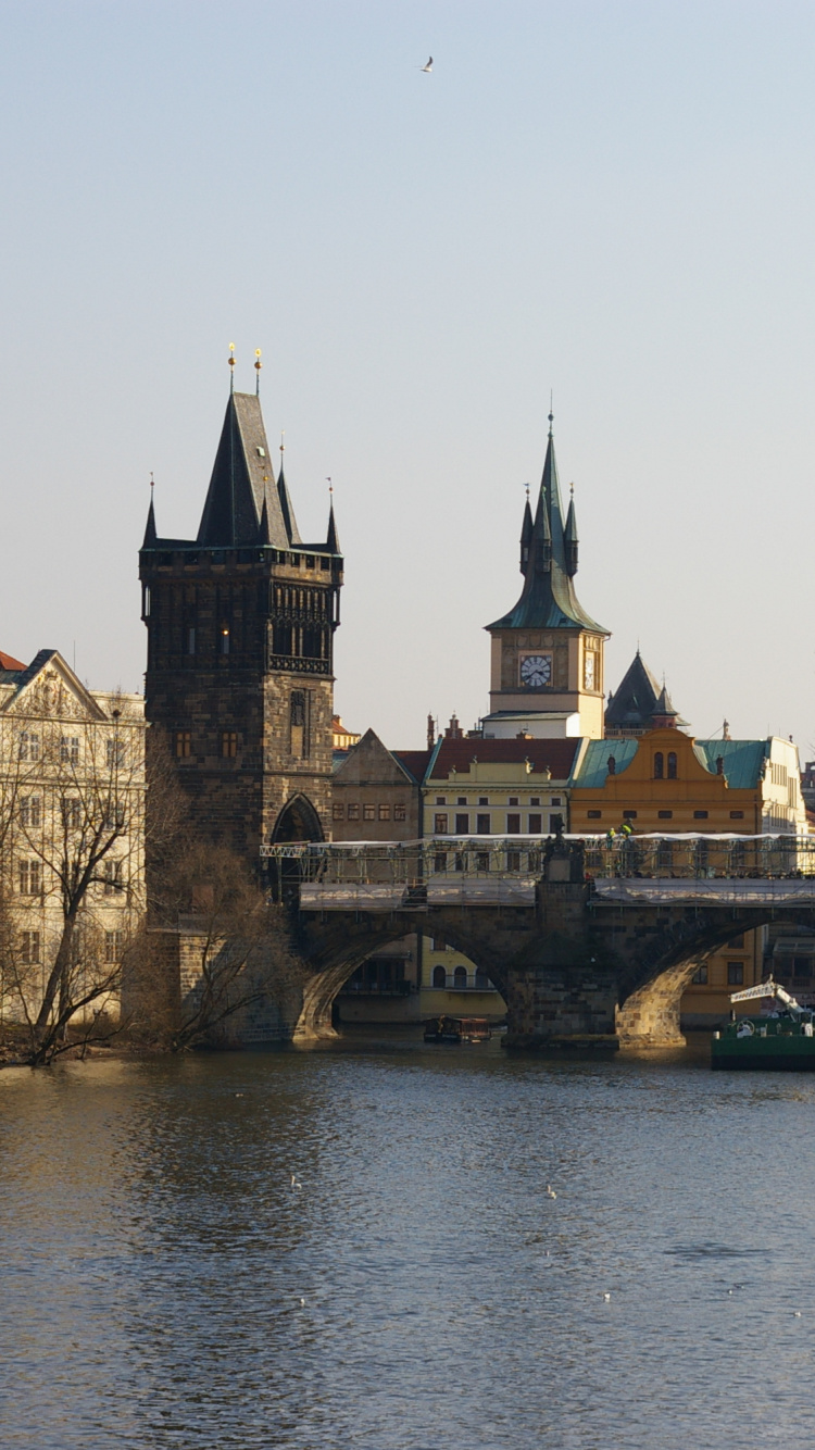 Обои Прага, реки, водный путь, мост, город в разрешении 750x1334