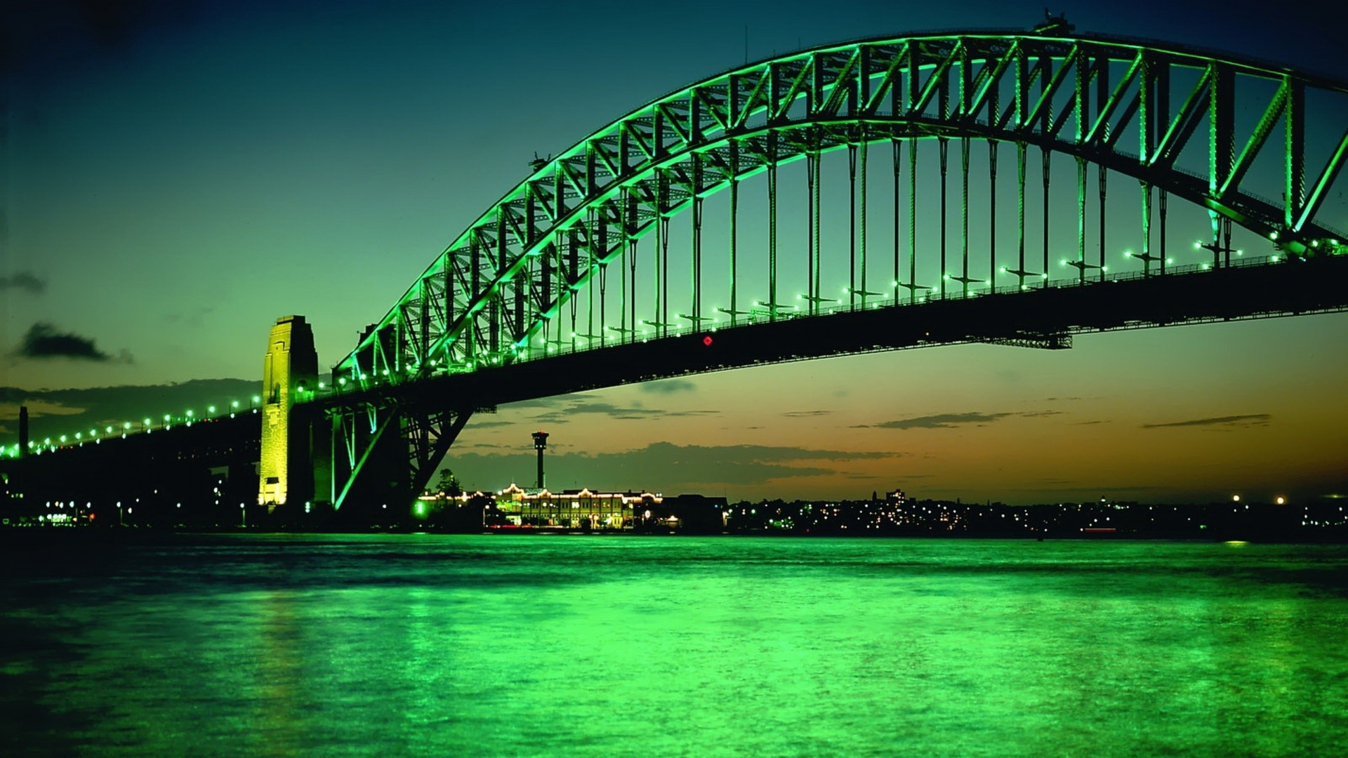Обои мост, вода, ориентир, ночь, архитектура в разрешении 1920x1080