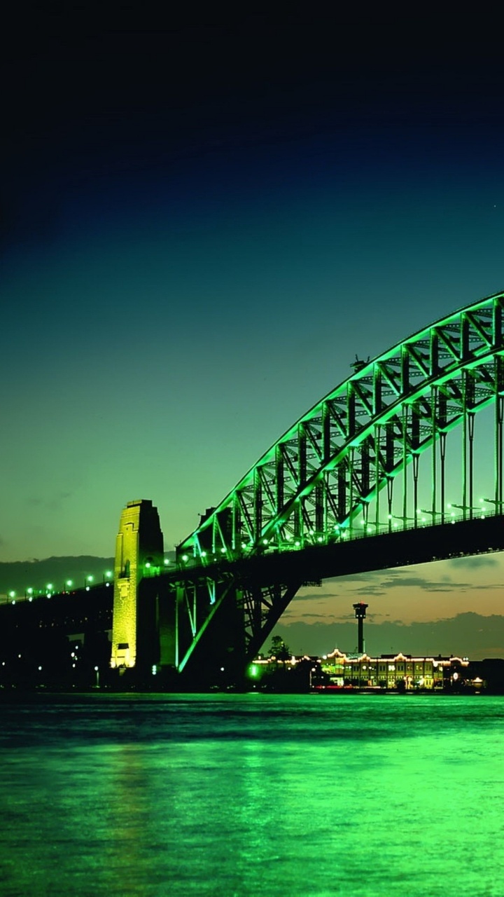 Обои мост, вода, ориентир, ночь, архитектура в разрешении 720x1280