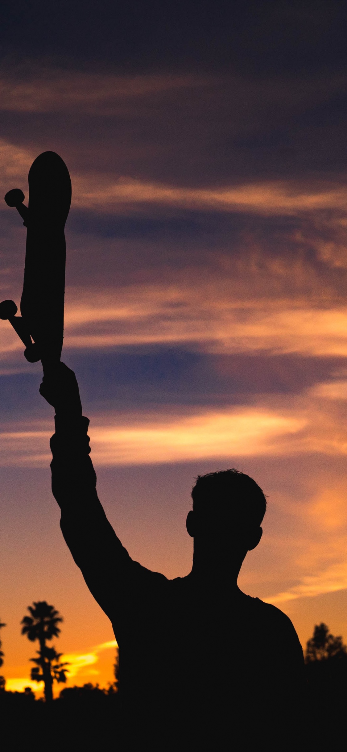 Обои скейтбординг, облако, силуэт, закат, вечер в разрешении 1125x2436