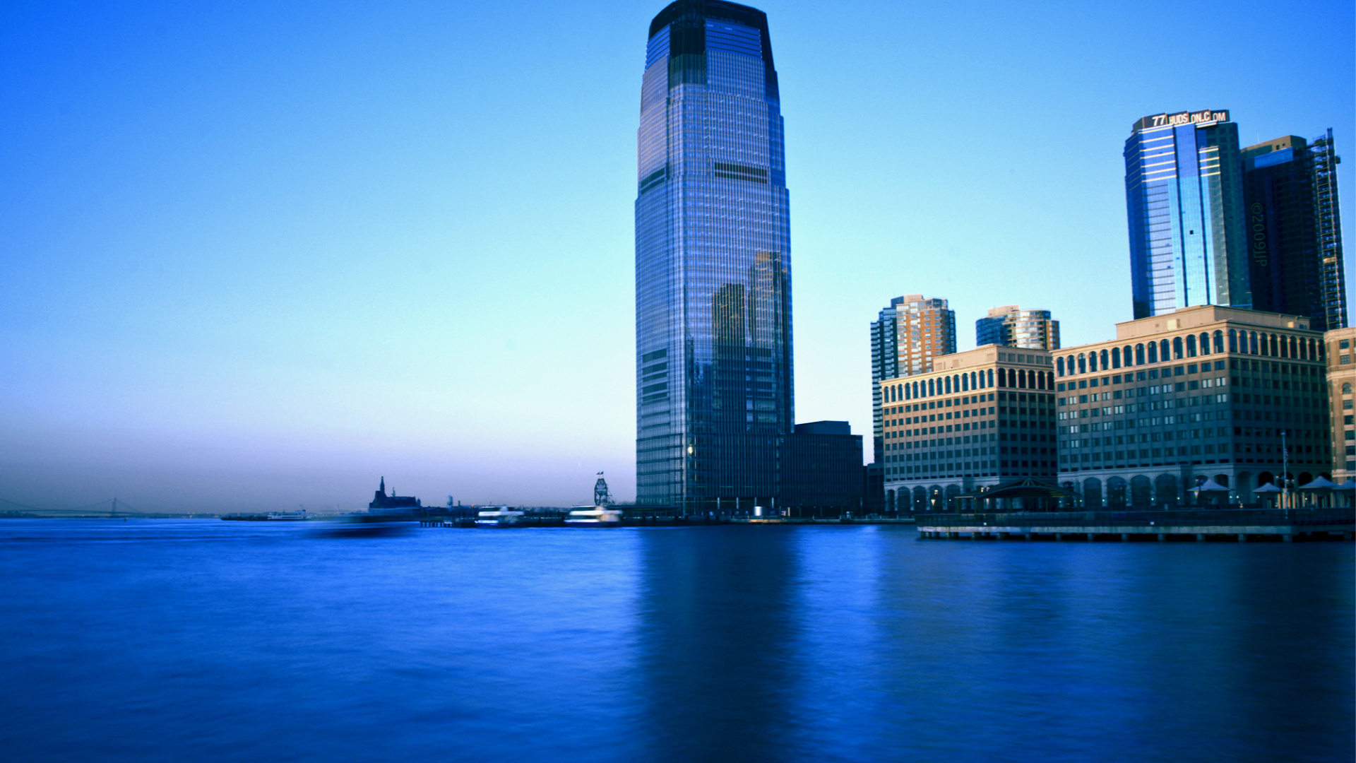 Обои река Гудзон, город, небоскреб, городской пейзаж, метрополия в разрешении 1920x1080