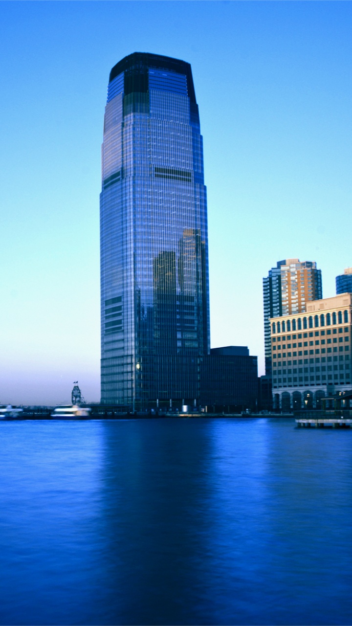 Обои река Гудзон, город, небоскреб, городской пейзаж, метрополия в разрешении 720x1280