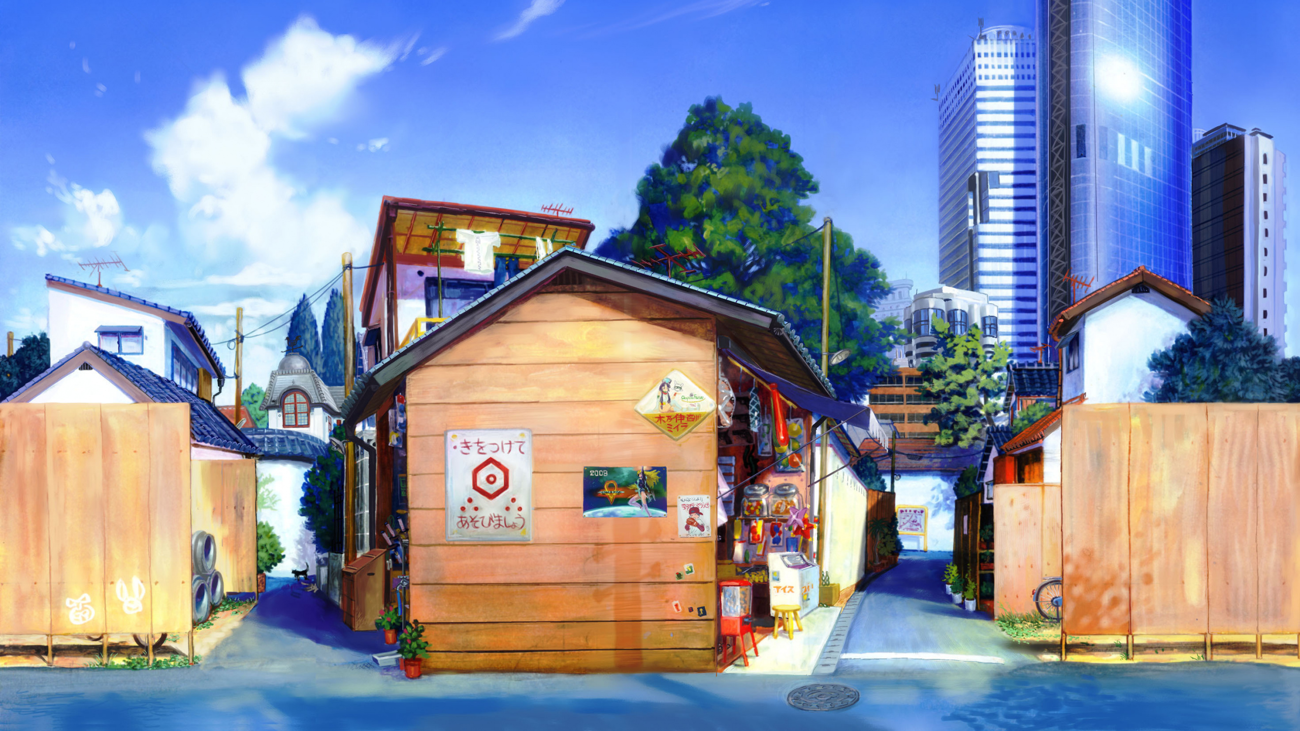 Обои аниме, родина, недвижимость, Хаус, город в разрешении 2560x1440