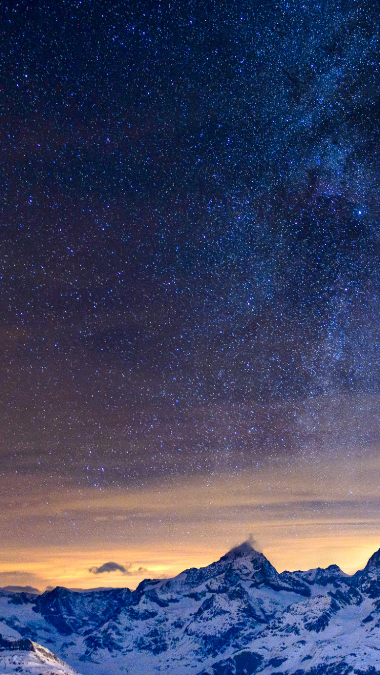 Обои гора, горный хребет, атмосфера, астрономический объект, звезда в разрешении 750x1334
