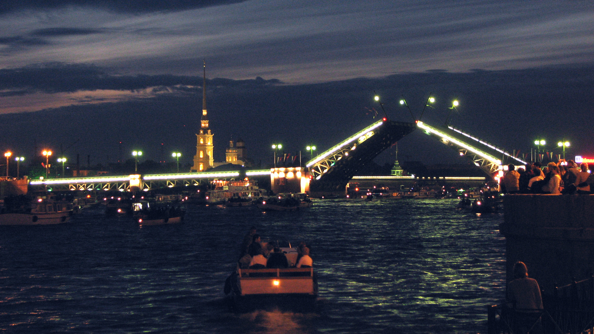 Обои мост, ночь, вода, реки, город в разрешении 1920x1080