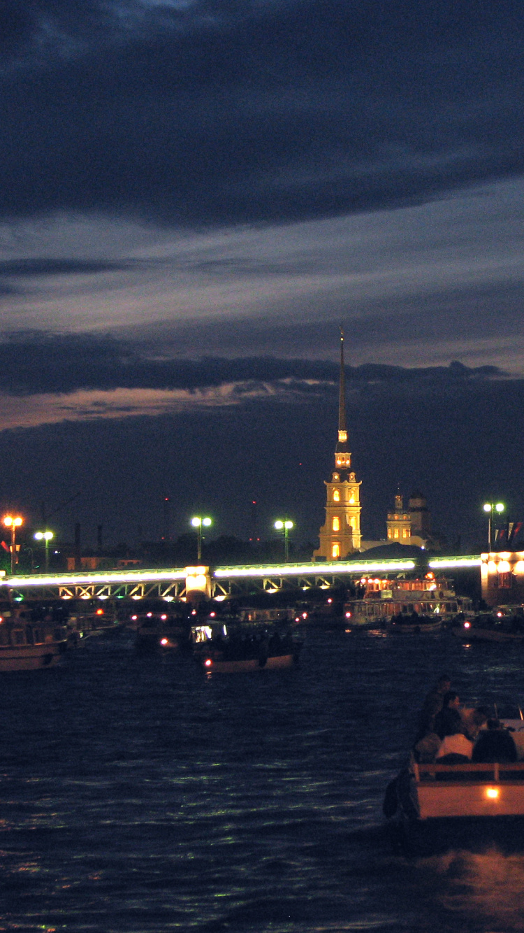 Обои мост, ночь, вода, реки, город в разрешении 750x1334