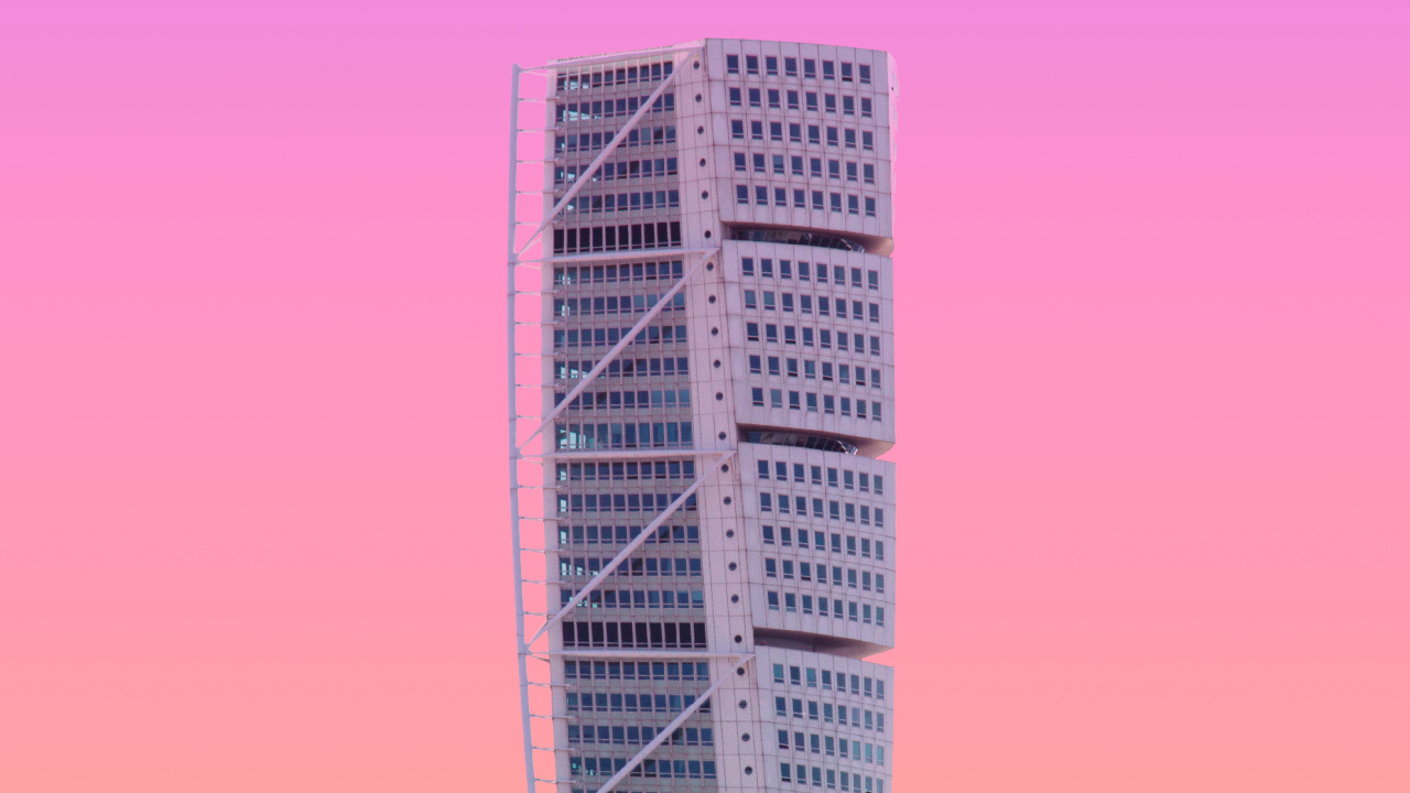 Обои вышка, розовый, небоскреб, линия, город в разрешении 1280x720