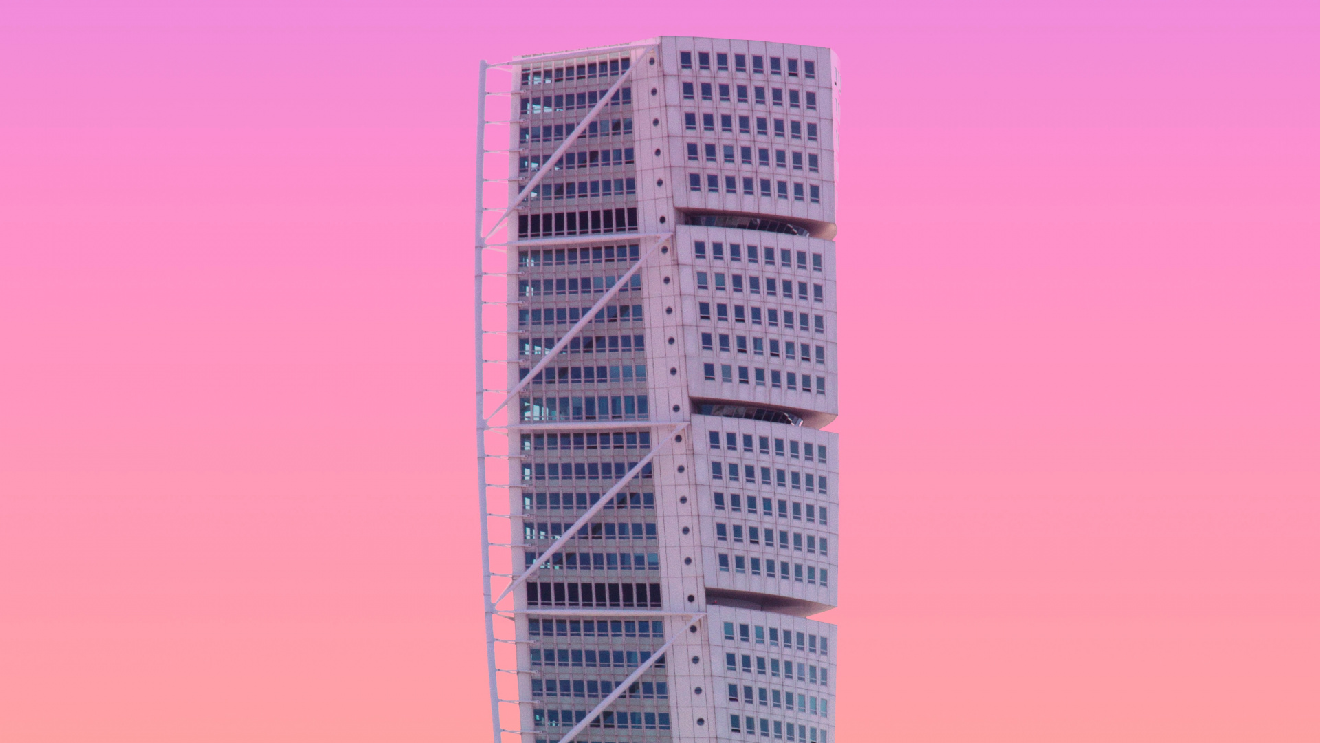 Обои вышка, розовый, небоскреб, линия, город в разрешении 1920x1080