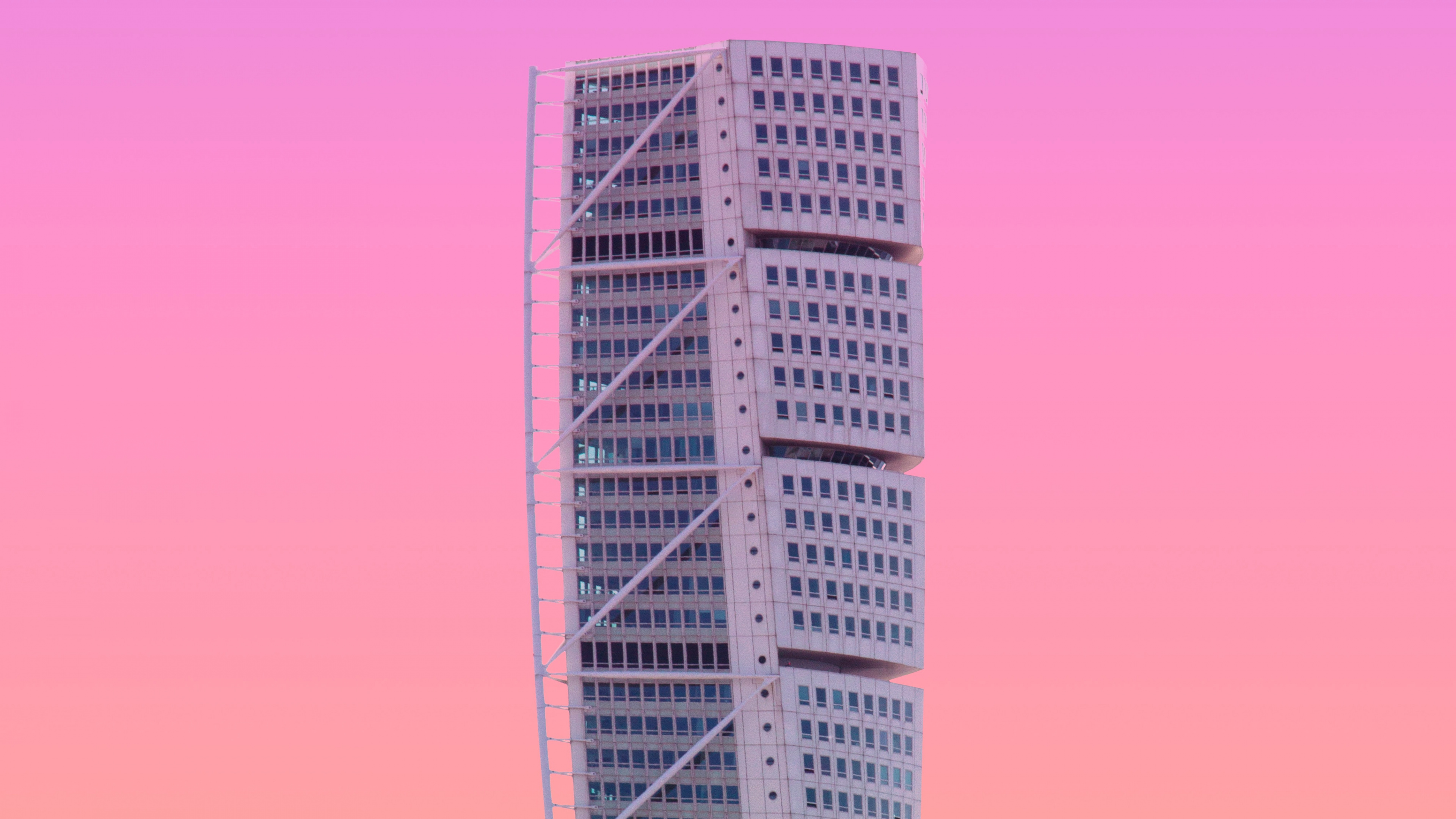 Обои вышка, розовый, небоскреб, линия, город в разрешении 3840x2160