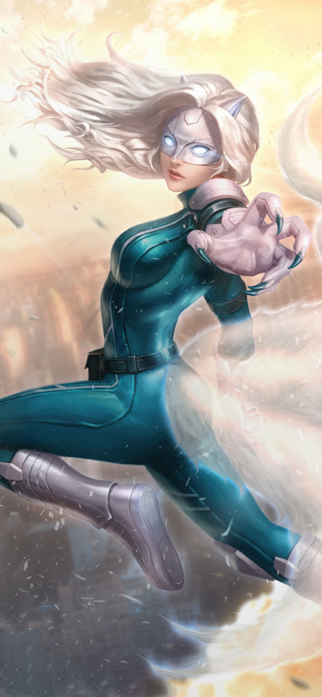 Обои чудо белая лиса, зверь, арт, Китти Прайд, комиксы Марвел в разрешении 1125x2436