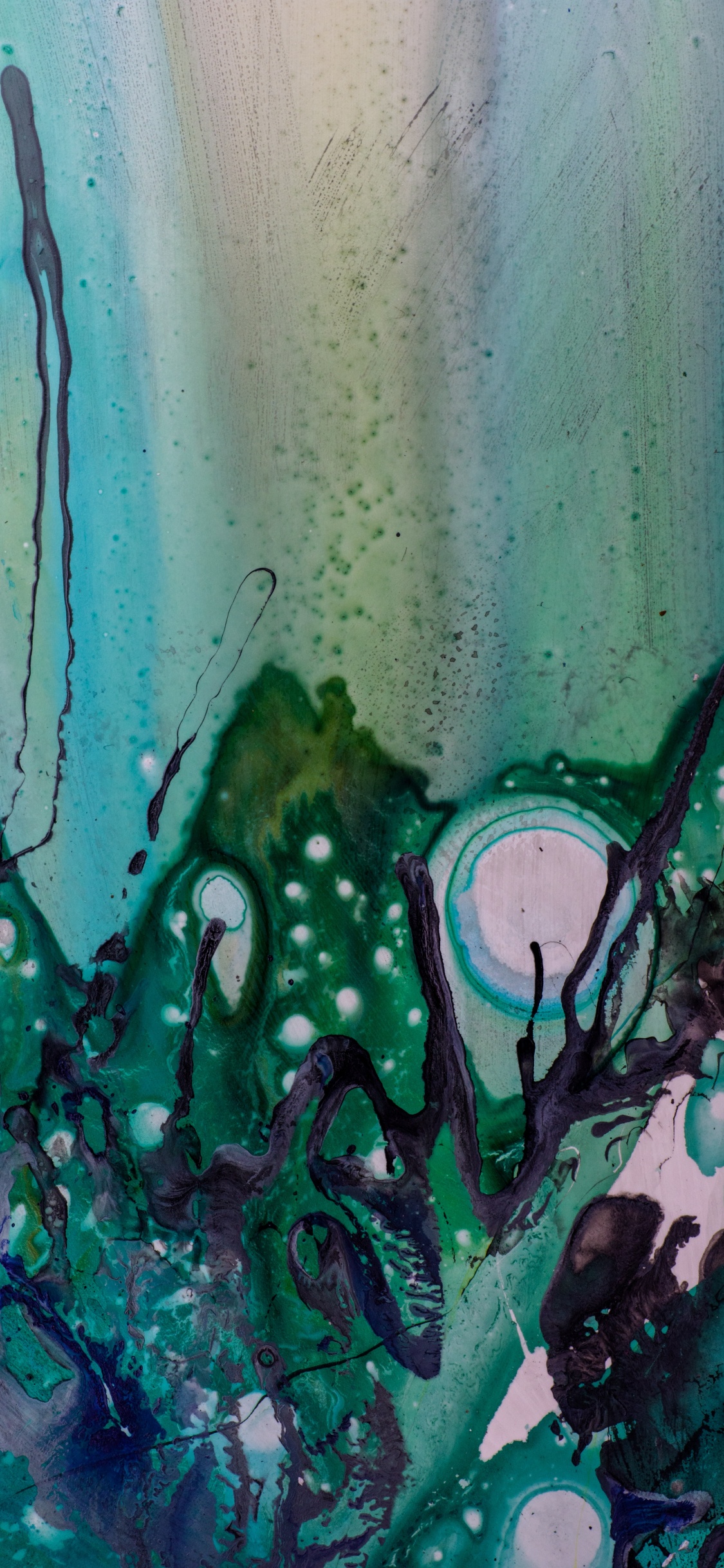 Обои арт, зеленый, вода, красочность, искусство в разрешении 1125x2436