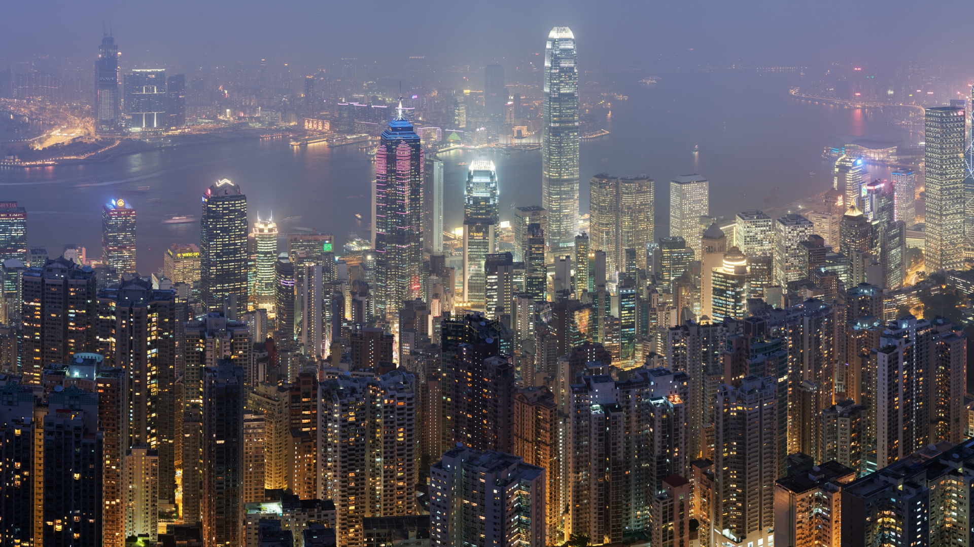 Обои пик Виктория, пик башни, Гавань Виктория, городской пейзаж, город в разрешении 1920x1080