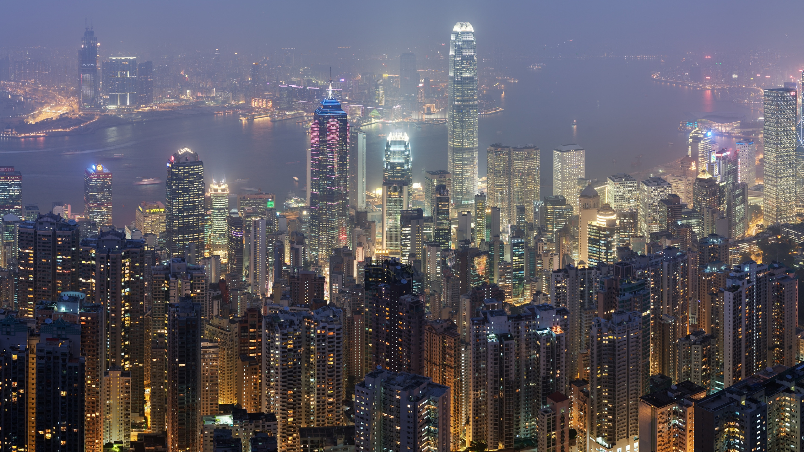 Обои пик Виктория, пик башни, Гавань Виктория, городской пейзаж, город в разрешении 2560x1440