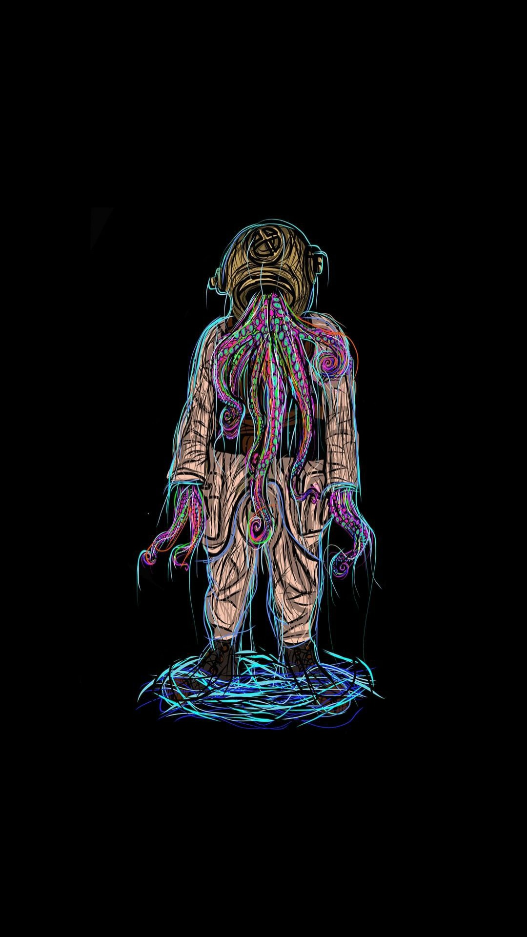 Обои астронавт, амолед, арт, цифровое искусство, живопись в разрешении 1080x1920