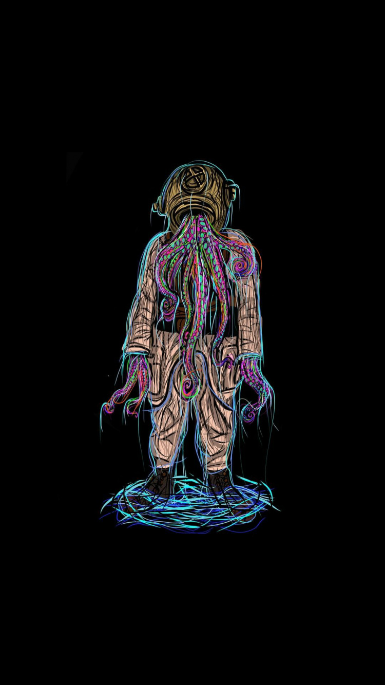 Обои астронавт, амолед, арт, цифровое искусство, живопись в разрешении 750x1334