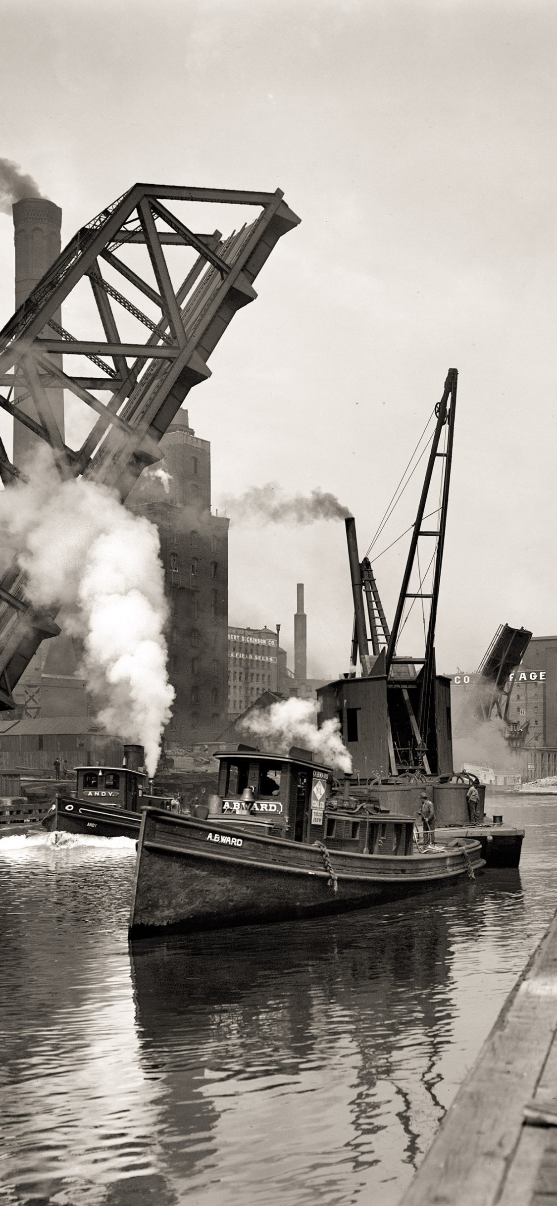 Обои Чикаго, промышленность, металл, лодка, кран в разрешении 1125x2436