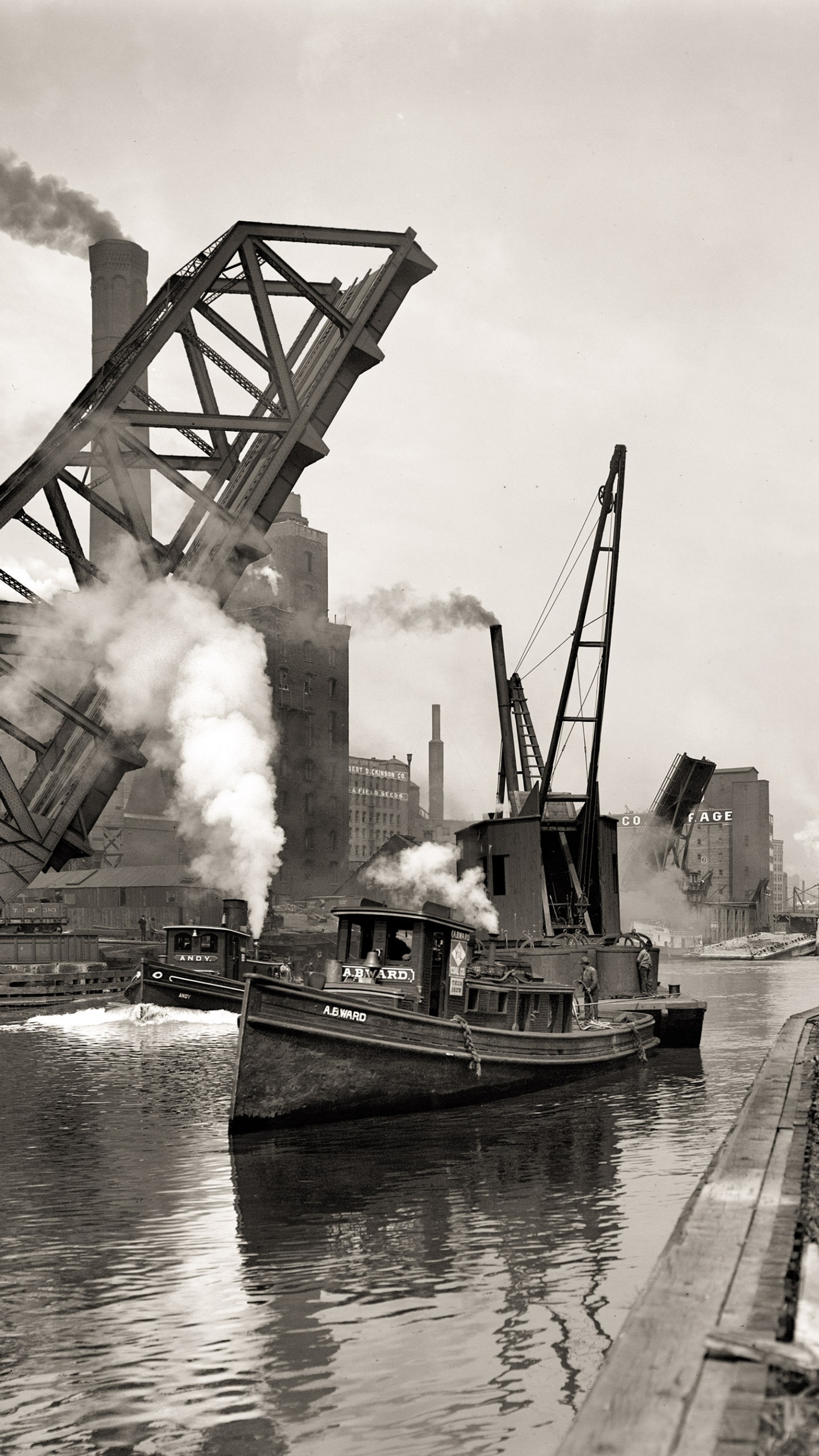 Обои Чикаго, промышленность, металл, лодка, кран в разрешении 1440x2560