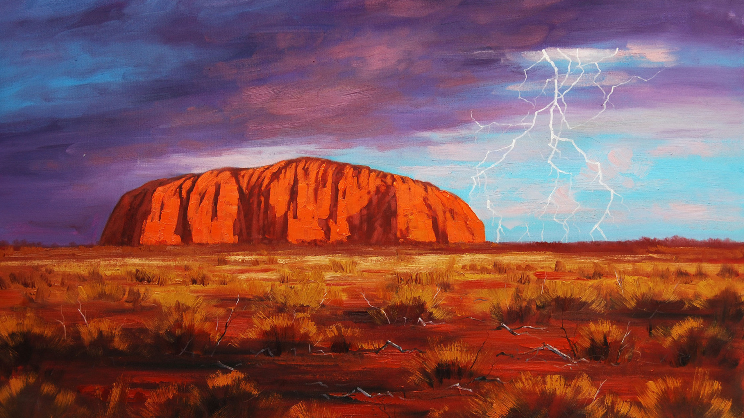 Обои Улуру, захолустье, живопись, Краска по номеру, арт в разрешении 2560x1440