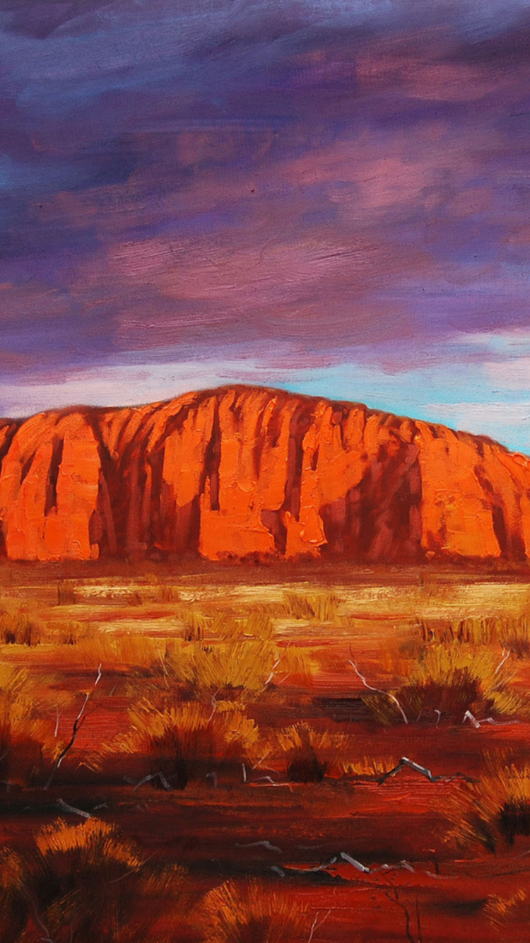 Обои Улуру, захолустье, живопись, Краска по номеру, арт в разрешении 750x1334