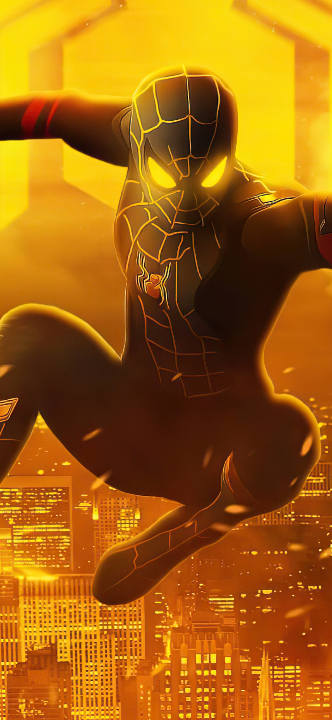 Обои Spiderman Black And Gold Suit Look в разрешении 1125x2436