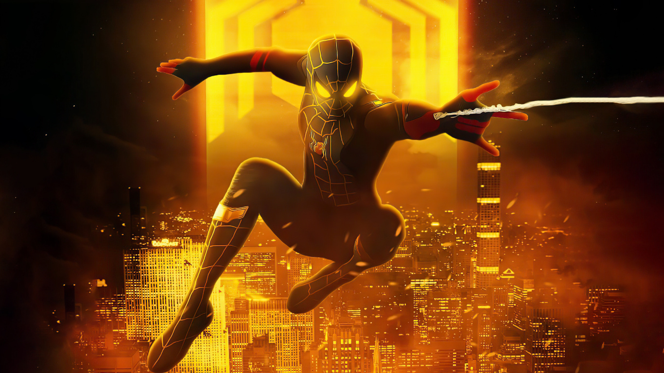 Обои Spiderman Black And Gold Suit Look в разрешении 1366x768