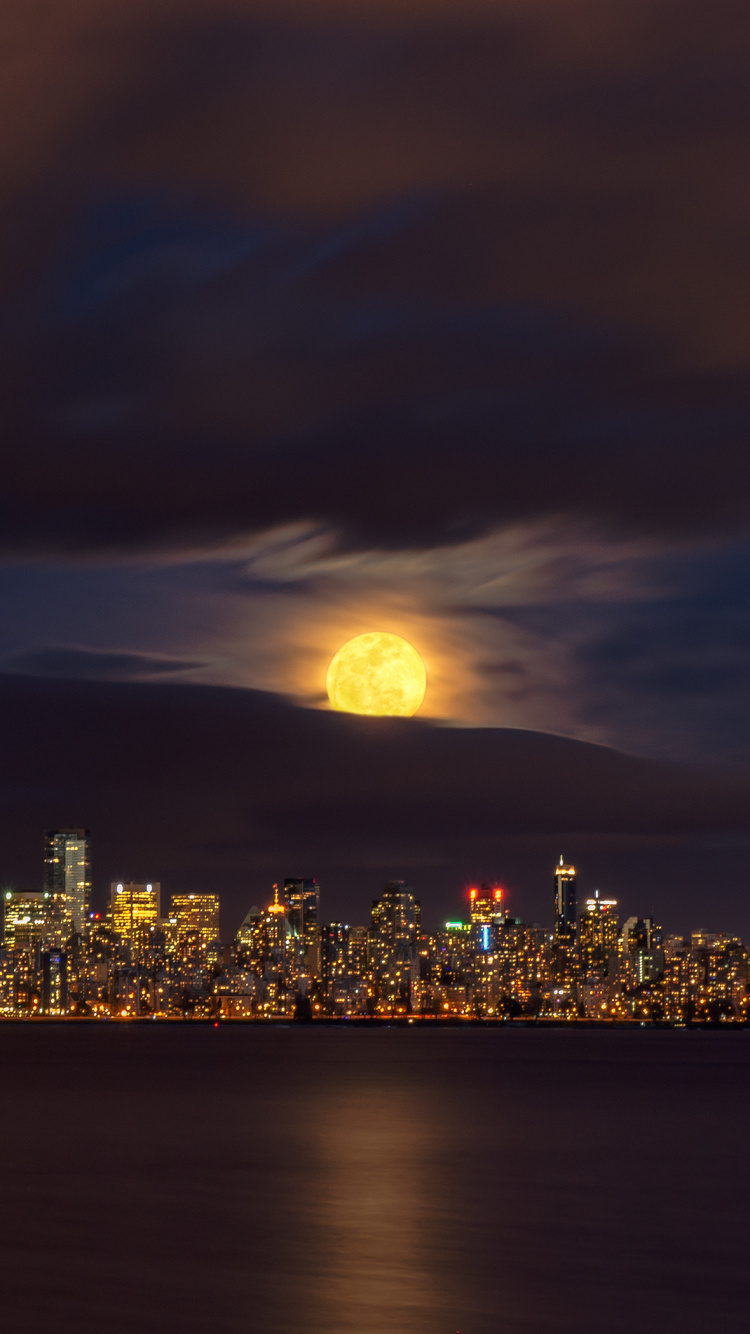 Обои городской пейзаж, город, ночь, линия горизонта, горизонт в разрешении 750x1334