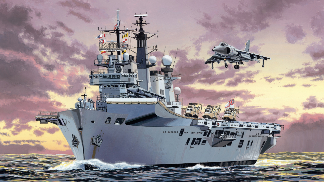 Обои ГМС Арк Ройял, королевский флот, авианосец, HMS прославленный, военный корабль в разрешении 1280x720