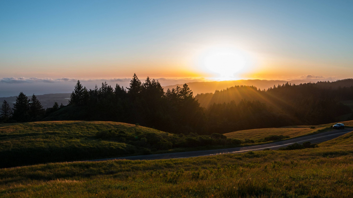 Обои природа, утро, холм, нагорье, гора Фудзи в разрешении 1366x768