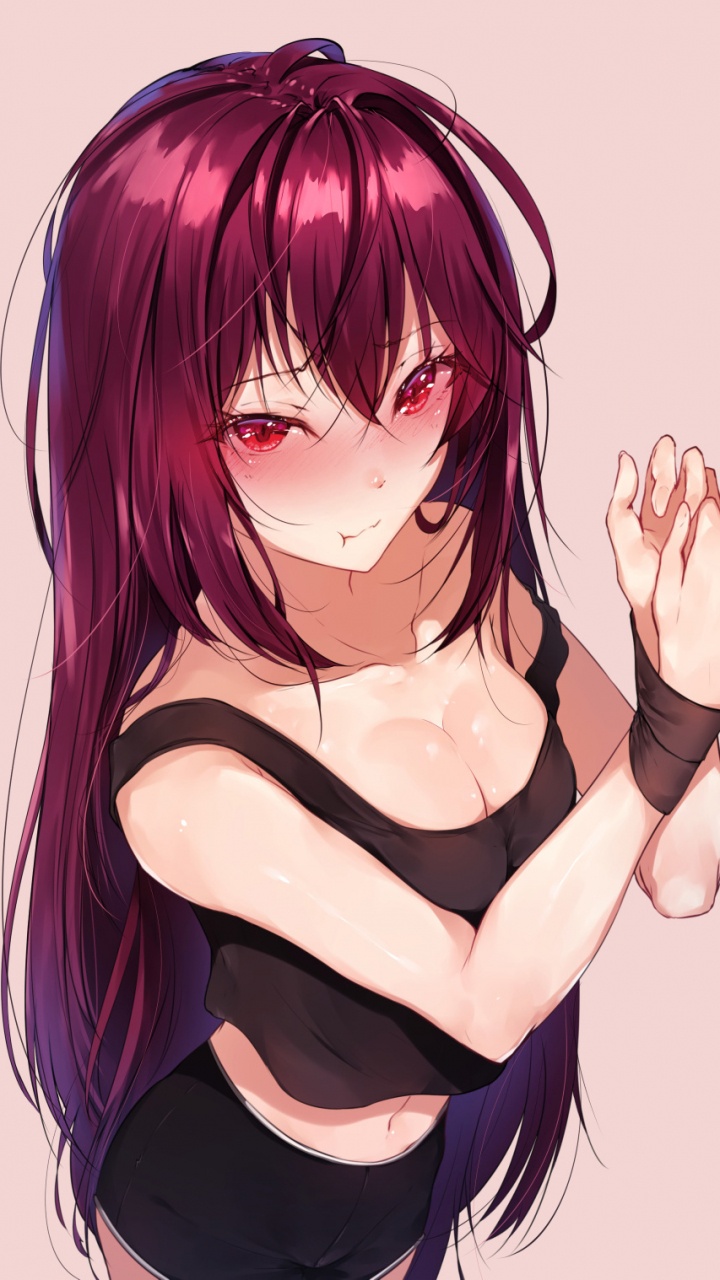 Обои аниме, Scthach, мультфильм, рот, длинные волосы в разрешении 720x1280