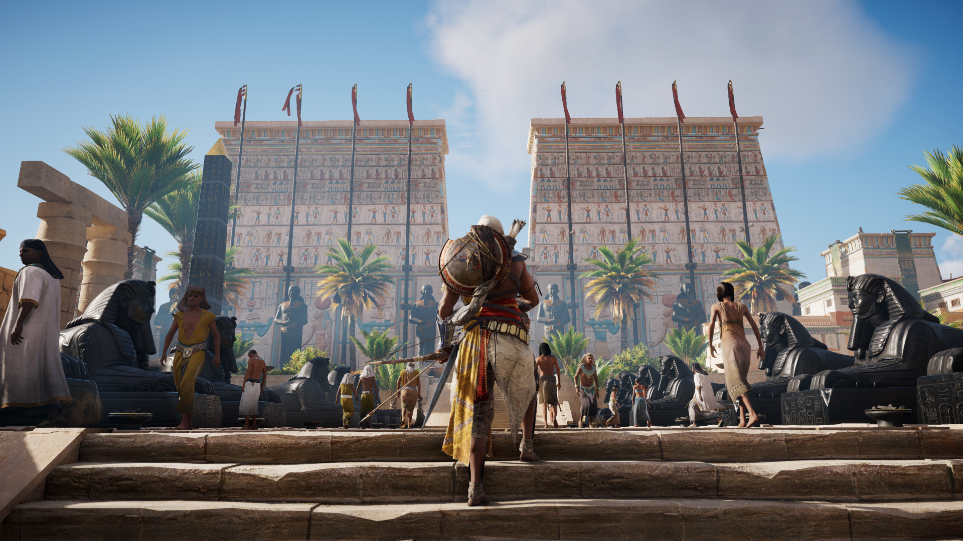Обои assassins creed origins, ubisoft, gamescom, храм, игра в разрешении 1920x1080