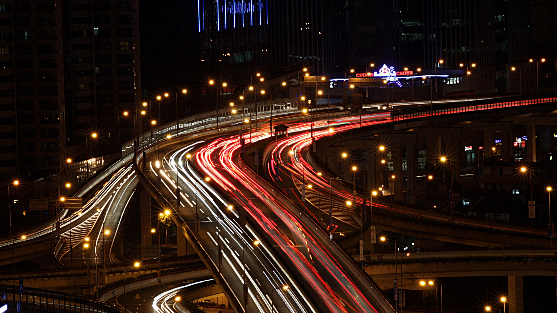 Обои ночь, городской район, магистраль, метрополия, дорога в разрешении 1920x1080