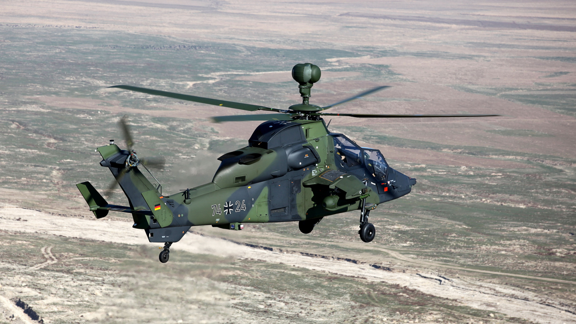 Обои Еврокоптер Тигр, винтокрылая машина, военный вертолет, воздушные силы, военный самолет в разрешении 1920x1080