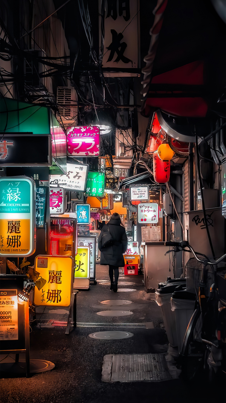 Обои ночь, улица, инфраструктура, автомобильное освещение, архитектура в разрешении 750x1334