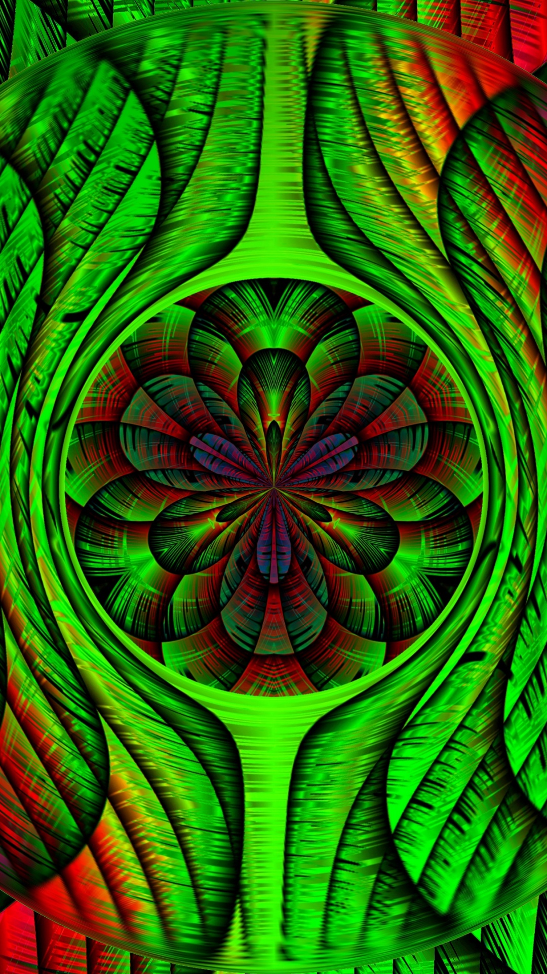 Обои фрактал, фрактальное искусство, психоделическое искусство, узор, зеленый в разрешении 1080x1920