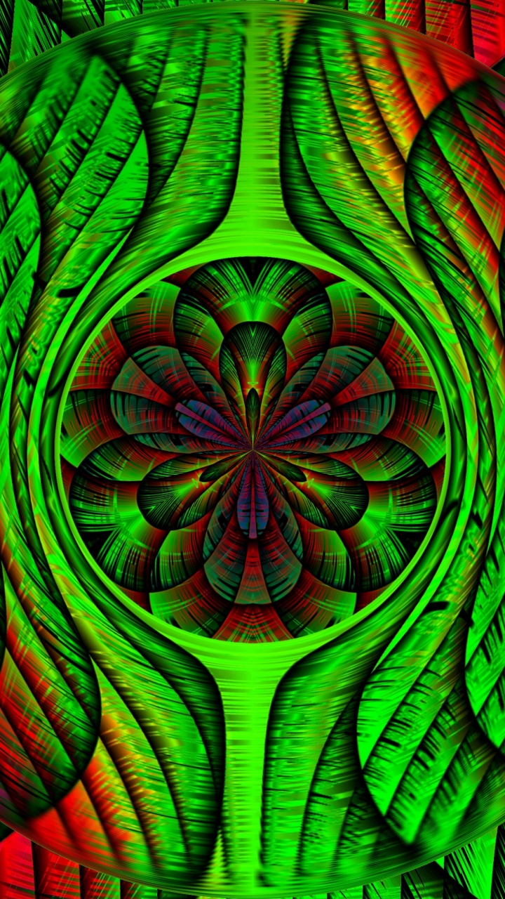 Обои фрактал, фрактальное искусство, психоделическое искусство, узор, зеленый в разрешении 720x1280