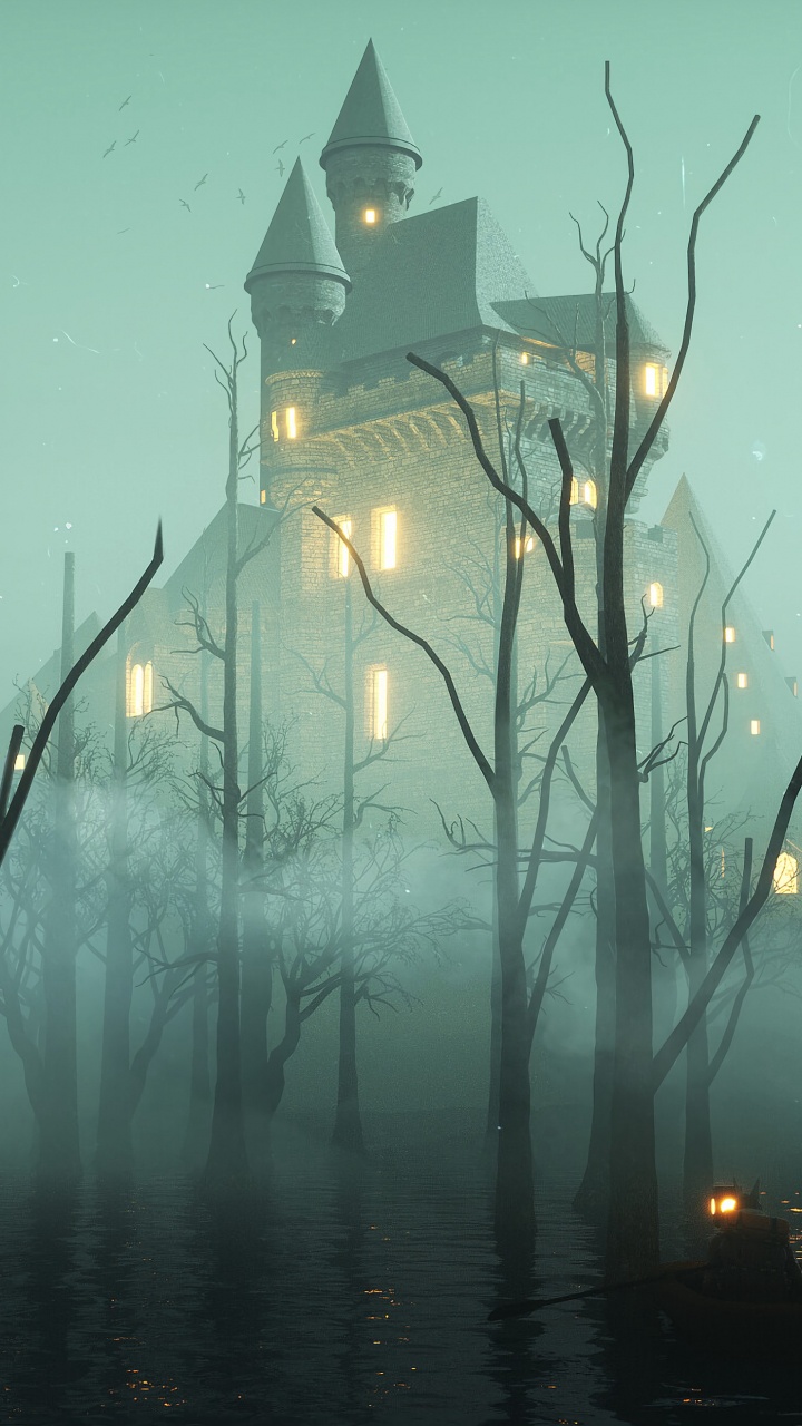 Обои дерево, дымка, вода, туман, атмосфера в разрешении 720x1280