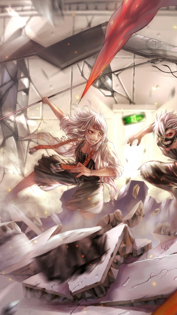 Обои Кен kaneki, Токио вурдалак, иллюстрация, аниме, арт в разрешении 750x1334