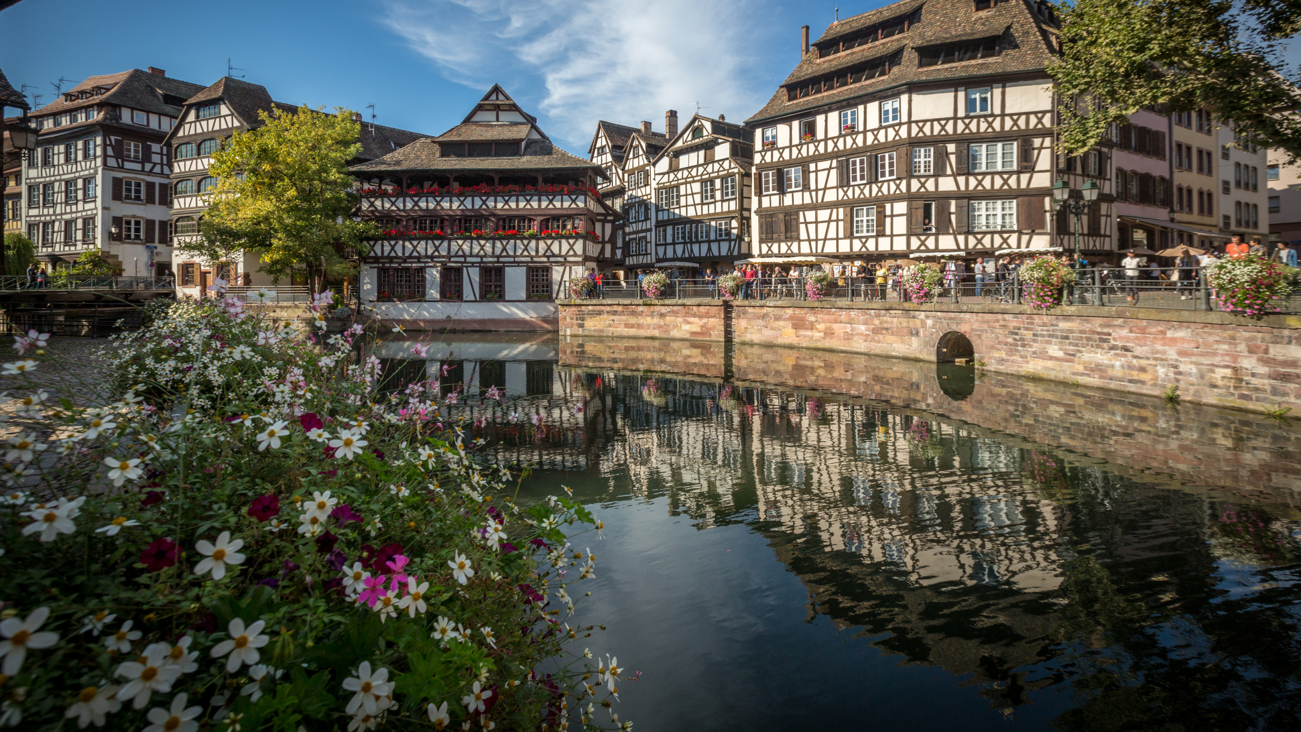 Обои отражение, водный путь, вода, городок, город в разрешении 2560x1440