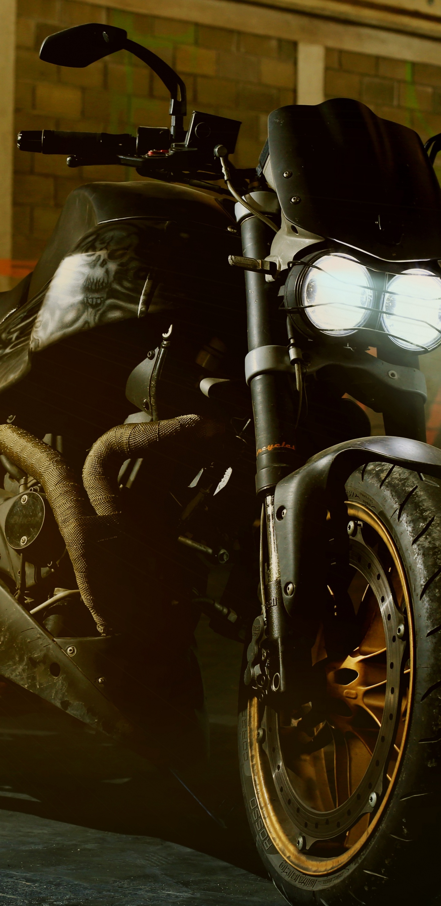 Обои велосипедное колесо, авто, мотоцикл, фара, колесо в разрешении 1440x2960