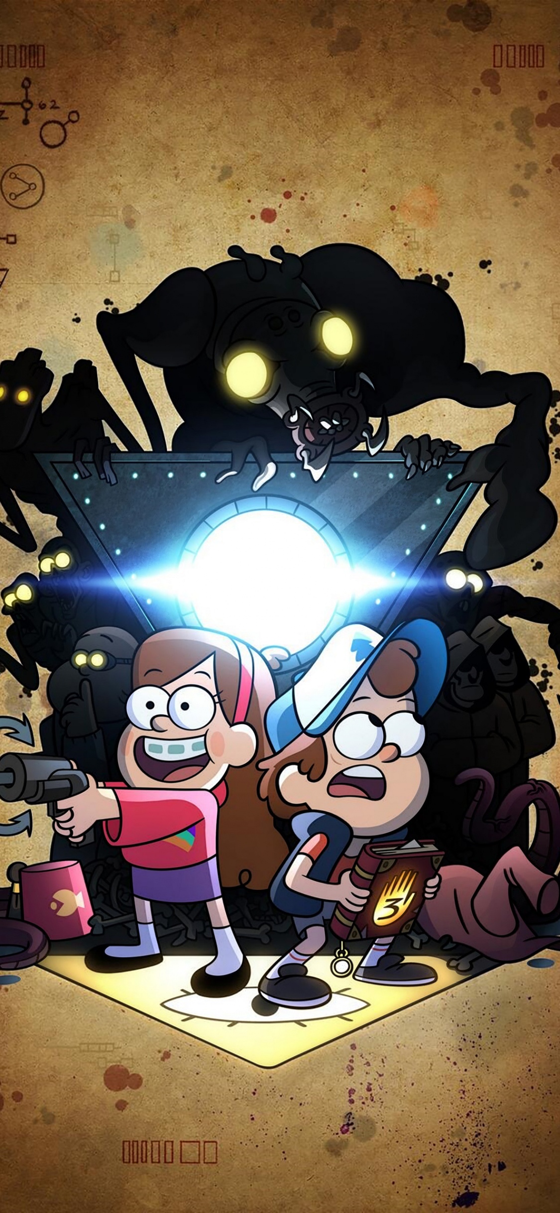 Обои Плакат Гравити Фолз, Диппер Пайнс, Мэйбл Пайнс, постер, канал дисней в разрешении 1125x2436