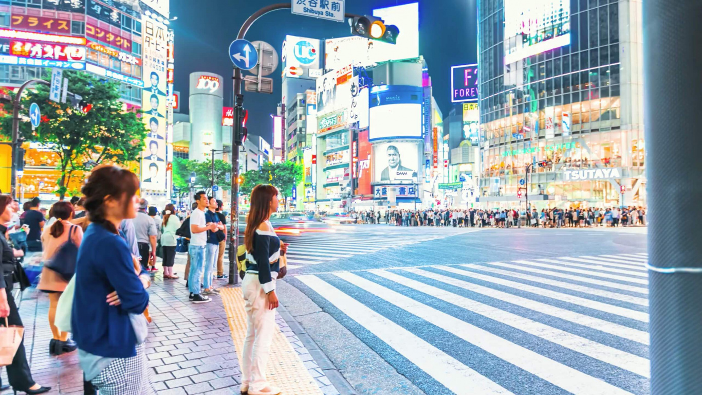 Обои пешеход, улица, городской район, пешеходный переход, город в разрешении 1366x768