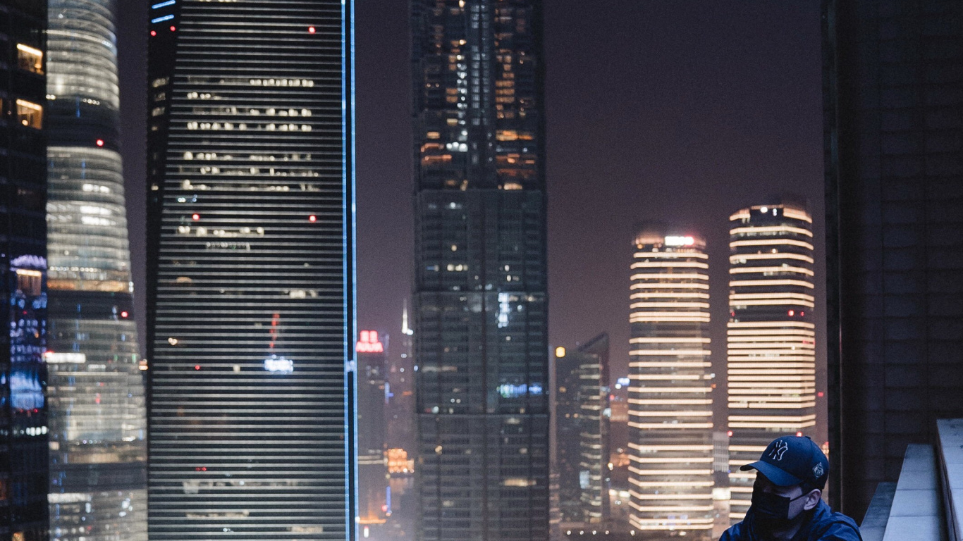 Обои Восточная жемчужина телевизионная башня, смартфон, электросвязь, сим блокировка, небоскреб в разрешении 1366x768