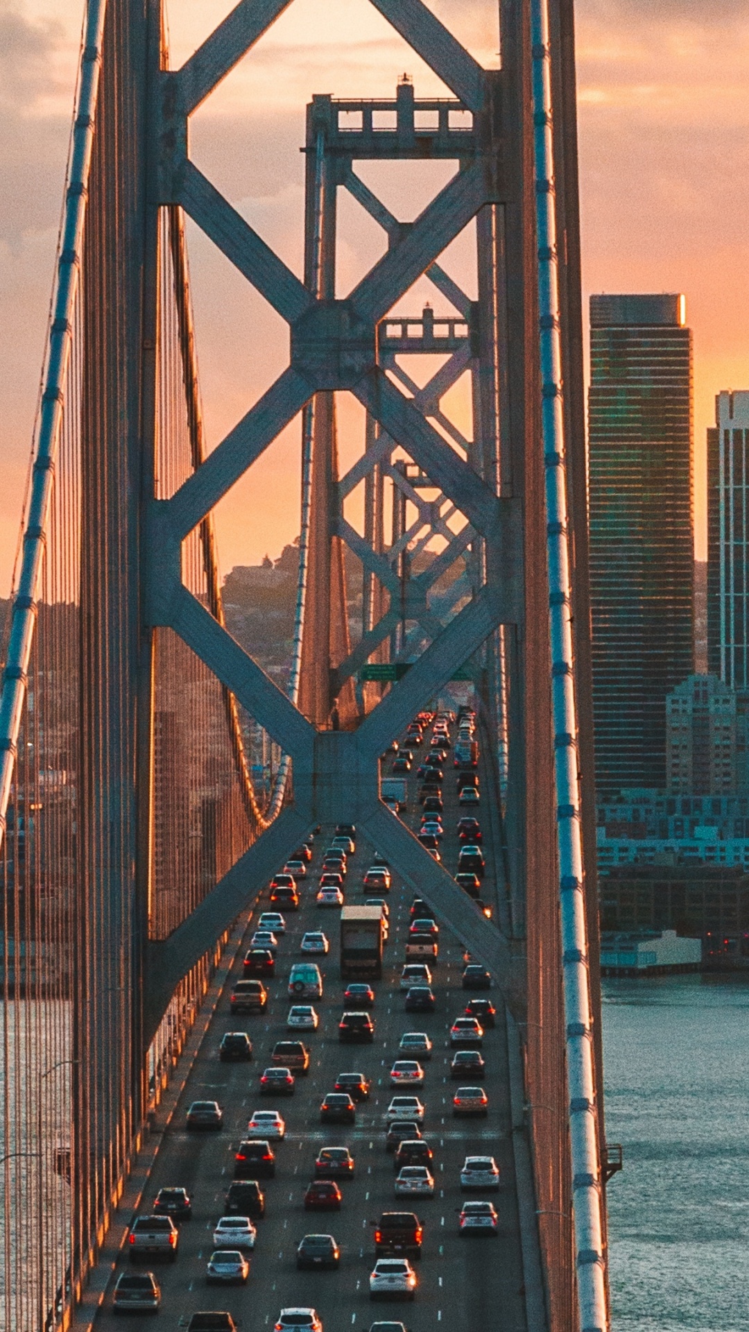 Обои Окленд Бэй Бридж, Сан-Франциско-Окленд Бэй-Бридж, линия горизонта, город, городской пейзаж в разрешении 1080x1920